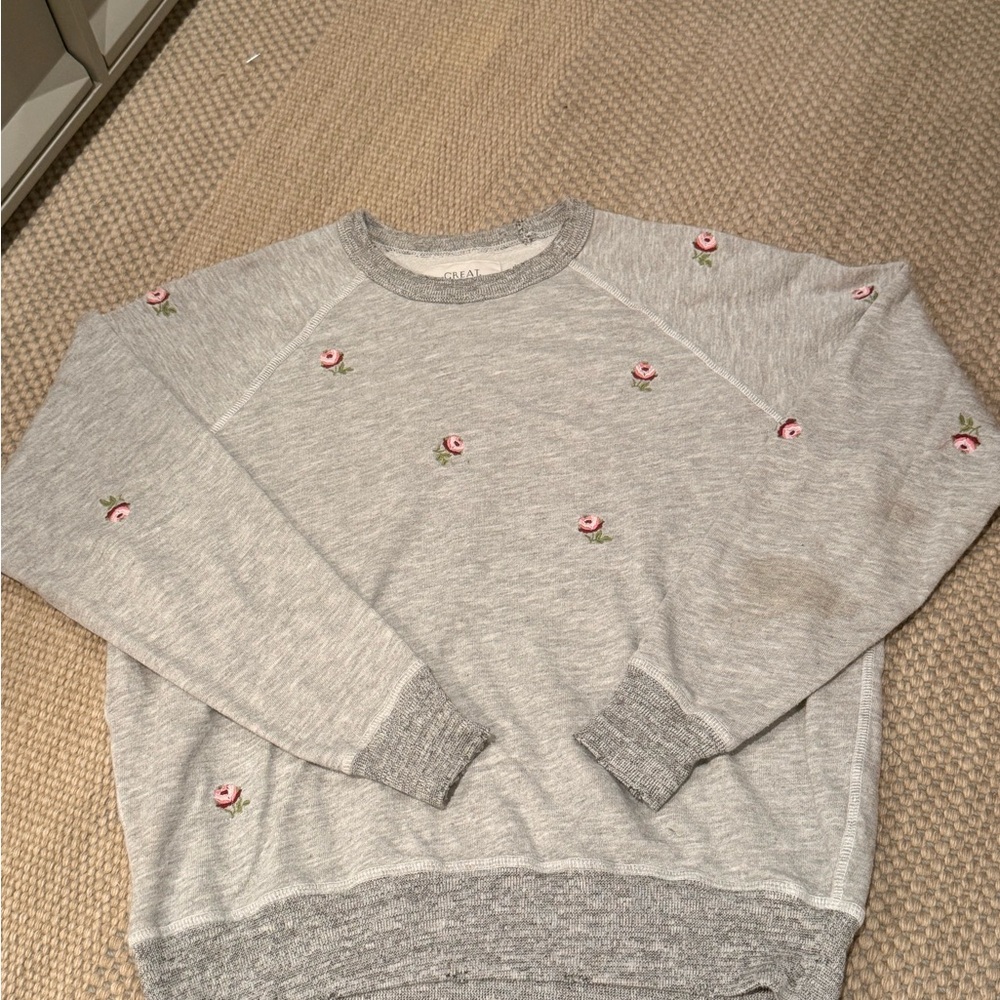 THE GREAT. Light Gray Floral Men's Crewneck Sweater